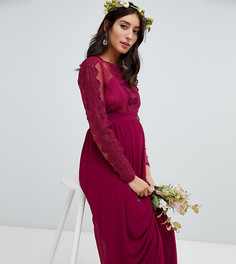 Бордовое платье макси с кружевом TFNC Maternity - Красный