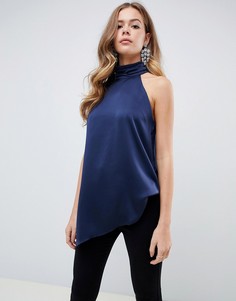 Атласный топ с халтером ASOS DESIGN - Темно-синий