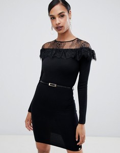 Платье-джемпер с кружевной отделкой и длинными рукавами Lipsy - Черный