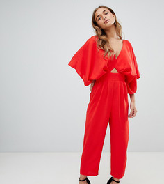 Комбинезон с рукавами-кимоно и широкими брюками со складками ASOS DESIGN Petite - Красный