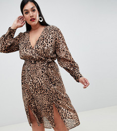 Шифоновое платье миди с леопардовым принтом и запахом Boohoo Plus - Мульти
