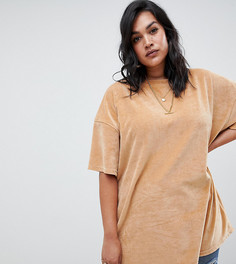 Светло-коричневая oversize-футболка из велюра Missguided Plus - Бежевый