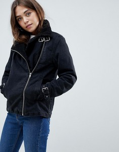 Черная выбеленная джинсовая байкерская куртка ASOS DESIGN - Черный