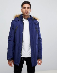 Темно-синяя парка с отделкой из искусственного меха ASOS DESIGN - Темно-синий
