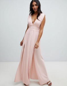 Платье макси с плиссировкой и кружевом ASOS DESIGN Premium - Розовый
