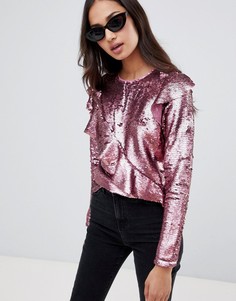 Топ с оборкой и отделкой пайетками Glamorous - Розовый