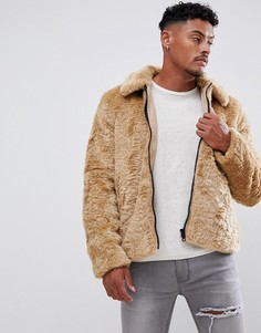 Коричневая дубленка из искусственной овечьей шерсти ASOS DESIGN - Коричневый