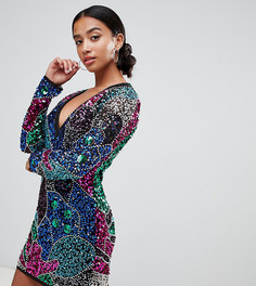 Платье мини с отделкой разноцветными пайетками ASOS DESIGN Petite - Мульти