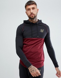 Худи черного цвета с бордовой вставкой SikSilk - Белый