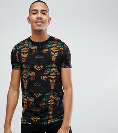 Футболка с ацтекским принтом и воротником на пуговицах ASOS DESIGN Tall - Черный