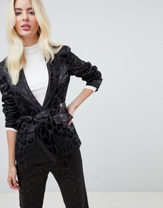 Комбинируемый атласный блейзер с леопардовым принтом и поясом Fashion Union - Черный