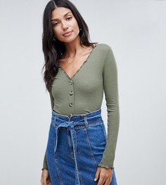 Топ в рубчик на пуговицах с длинными рукавами ASOS DESIGN Tall - Зеленый