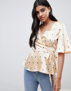 Атласный топ с запахом и принтом ASOS DESIGN - Мульти