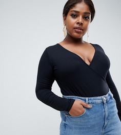 Черный топ с запахом ASOS DESIGN Curve - Черный