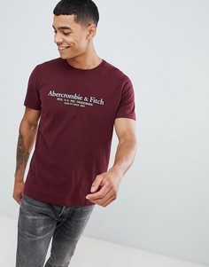 Бордовая футболка с принтом логотипа Abercrombie & Fitch - Красный