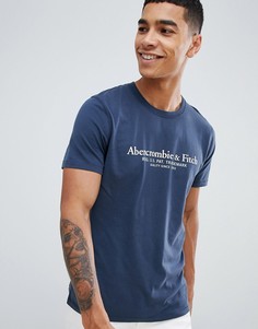 Темно-синяя футболка с принтом логотипа Abercrombie & Fitch - Темно-синий
