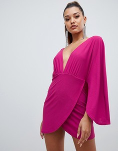 Пурпурное облегающее платье с глубоким вырезом и кейпом PrettyLittleThing - Фиолетовый