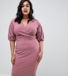 Розовое платье миди с запахом Boohoo Plus - Розовый