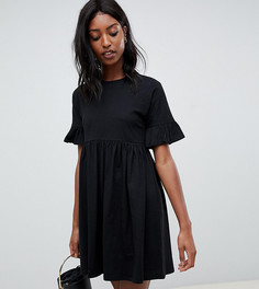 Хлопковое свободное платье с оборками на рукавах ASOS DESIGN Tall - Черный
