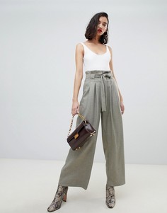 Серые широкие брюки в клетку с поясом River Island - Мульти