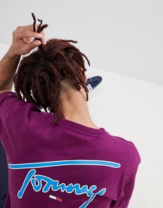 Фиолетовая свободная футболка с принтом логотипа на груди и на спине Tommy Jeans Signature Capsule - Фиолетовый