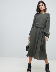 Платье миди со сборкой на талии ASOS DESIGN - Зеленый