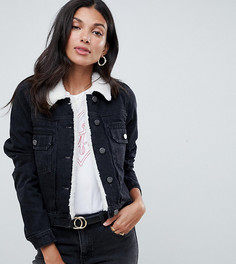Черная выбеленная джинсовая куртка с воротником борг ASOS DESIGN Tall - Черный