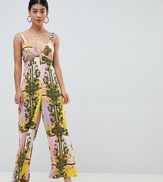 Пляжный комбинезон с широкими штанинами и принтом ASOS DESIGN petite - Мульти