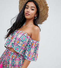 Пляжный топ с оборкой и мозаичным принтом ASOS DESIGN Petite - Мульти