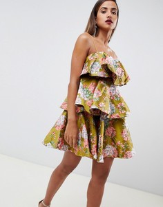 Ярусное платье мини из структурированного жаккарда ASOS DESIGN - Мульти
