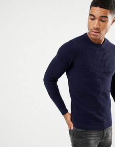 Темно-синий облегающий джемпер вафельной вязки ASOS DESIGN - Темно-синий