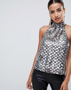 Топ с пайетками и халтером ASOS DESIGN - Серебряный