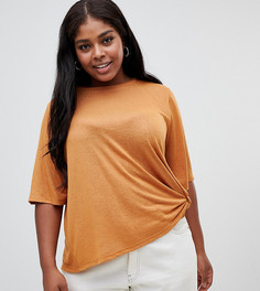 Свободная футболка с узлом сбоку ASOS DESIGN Curve - Коричневый
