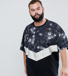 Oversize-футболка с цветочным принтом на кокетке и вставками ASOS DESIGN Plus - Черный