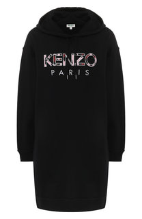 Хлопковое платье с капюшоном и логотипом бренда Kenzo