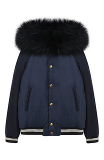 Бомбер с меховой отделкой на капюшоне Yves Salomon Enfant