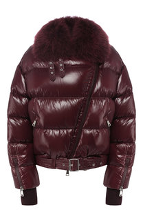 Стеганый пуховик с меховым воротником Moncler