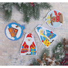 Алмазная мозаика Фрея "Дед Мороз и Снегурочка" 4 новогодние игрушки, 8х9 см