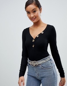 Черный лонгслив на пуговицах Miss Selfridge - Черный