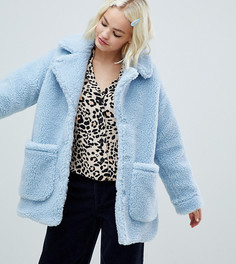 Голубая oversize-куртка из искусственного меха Monki - Синий