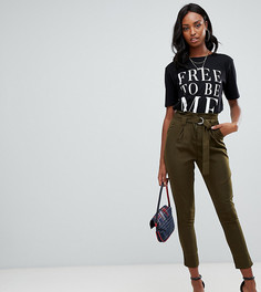 Приталенные брюки цвета хаки с присборенной талией Missguided Tall - Зеленый