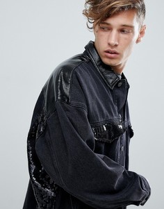 Черная джинсовая куртка-oversize со вставками из винила и пайеток ASOS DESIGN - Черный