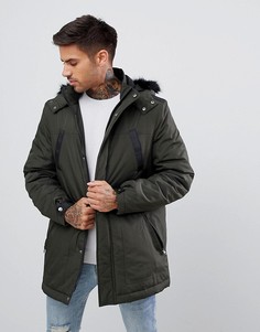 Парка цвета хаки с отделкой из искусственного меха ASOS DESIGN - Зеленый
