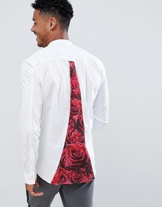 Белая рубашка с принтом роз на спине SikSilk - Белый