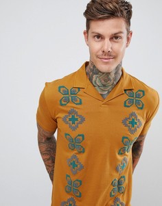 Свободное поло с отложным воротником и ацтекским принтом ASOS DESIGN - Черный