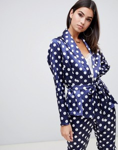 Темно-синий атласный блейзер в горошек Boohoo - Синий