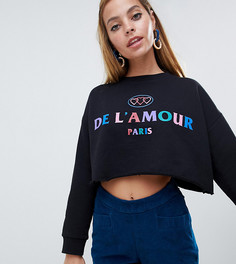 Кроп-топ с необработанным краем и вышивкой ASOS DESIGN Petite - Черный
