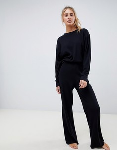 Широкие премиум-брюки для дома в рубчик ASOS DESIGN - Черный