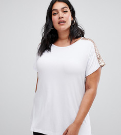 Футболка с отделкой блестками New Look Curve - Белый