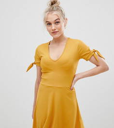 Желтое платье в рубчик с завязками на рукавах Miss Selfridge Petite - Желтый